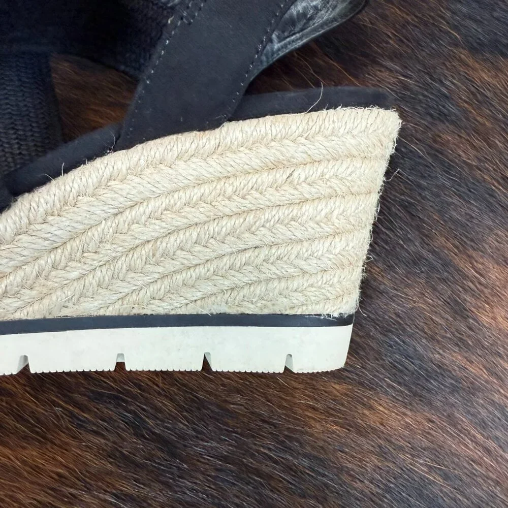 Kelly & Katie Women's Black Strappy Slip On Raffia Platform Wedges,‎ Size 9.5